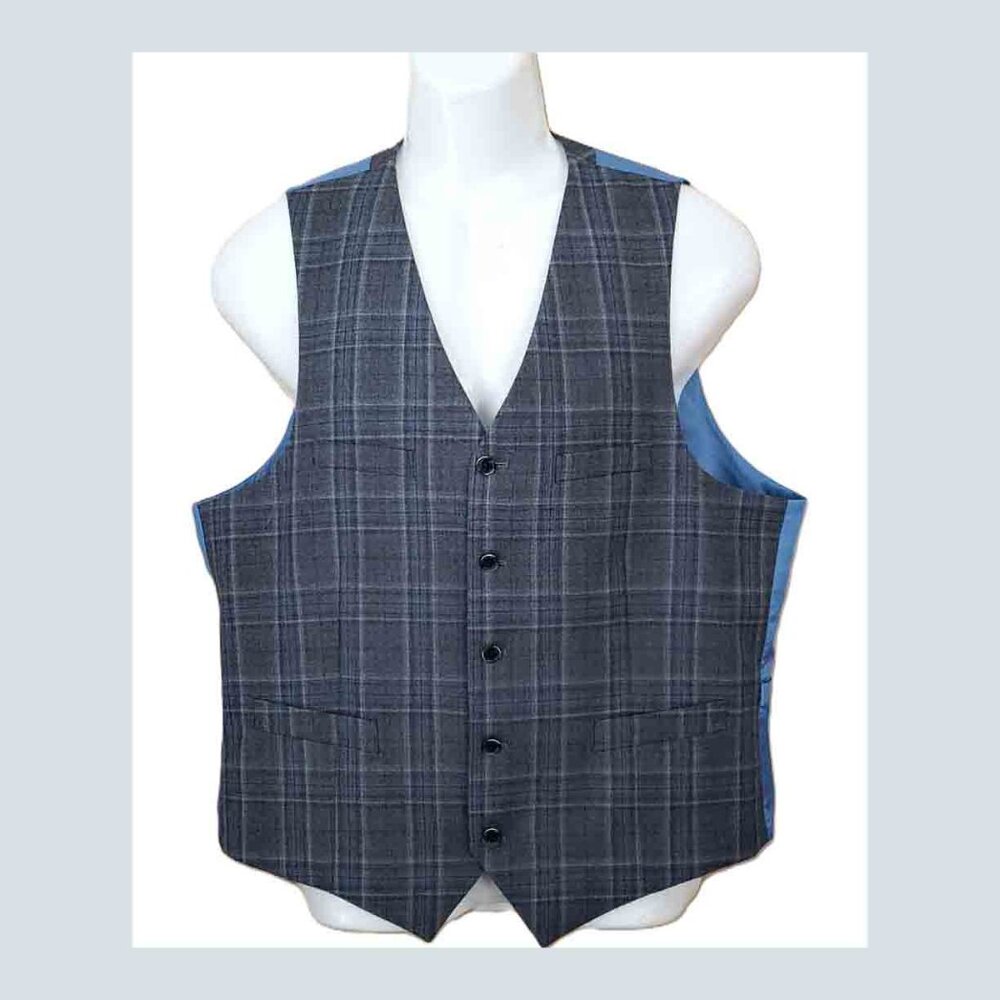NEW Holland Esquire Suit Vest Waistcoat Gray Blue Wool Glen Plaid Men's Size 44
